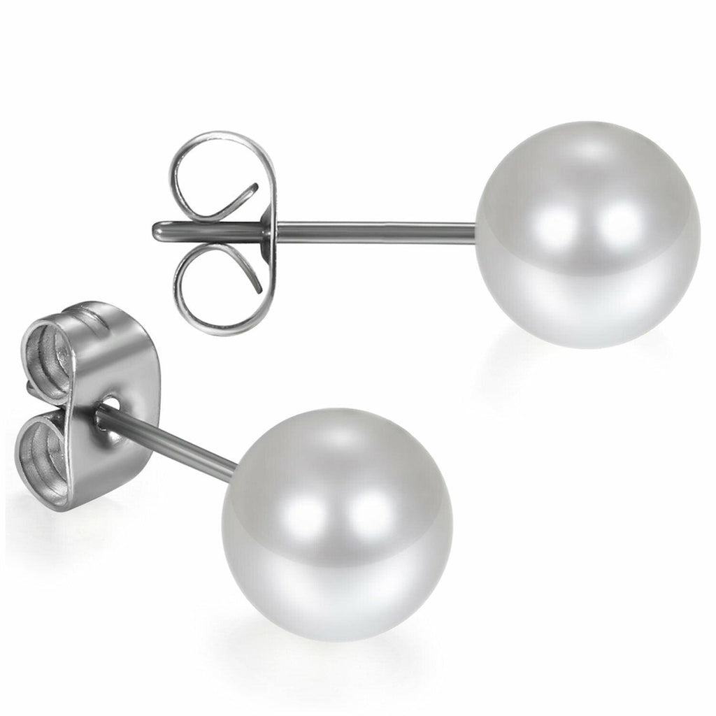 Pearl Earrings 6 Pair Stainless Steel Round for Men Women and Children - Jewelry Store by Erik Rayo