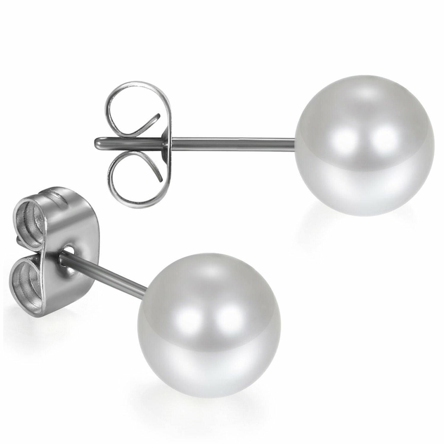 Pearl Earrings 6 Pair Stainless Steel Round for Men Women and Children - Jewelry Store by Erik Rayo