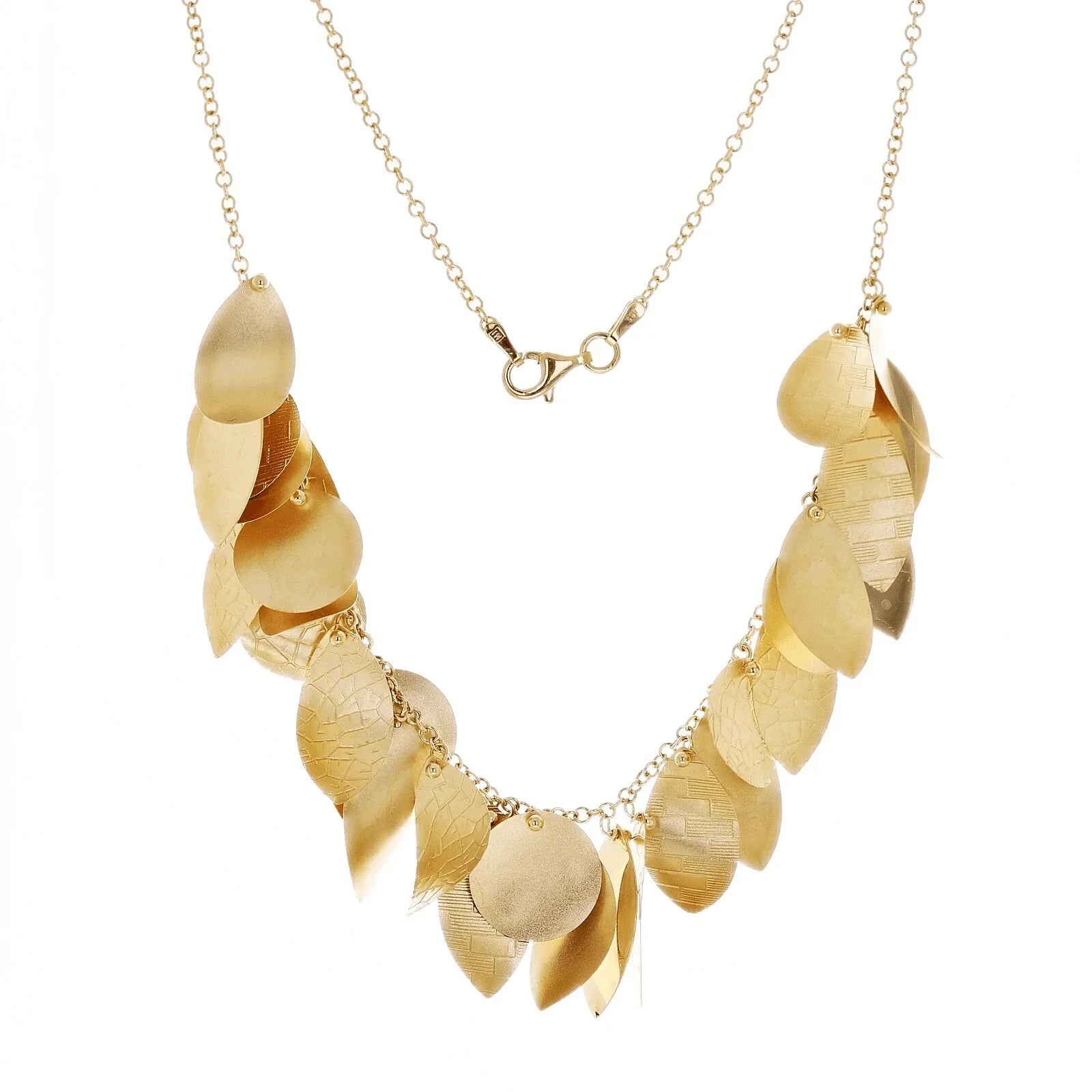 Italian 14k Yellow Gold Round & Leaves Charm Necklace 17" 12 grams - Jewelry Store by Erik Rayo