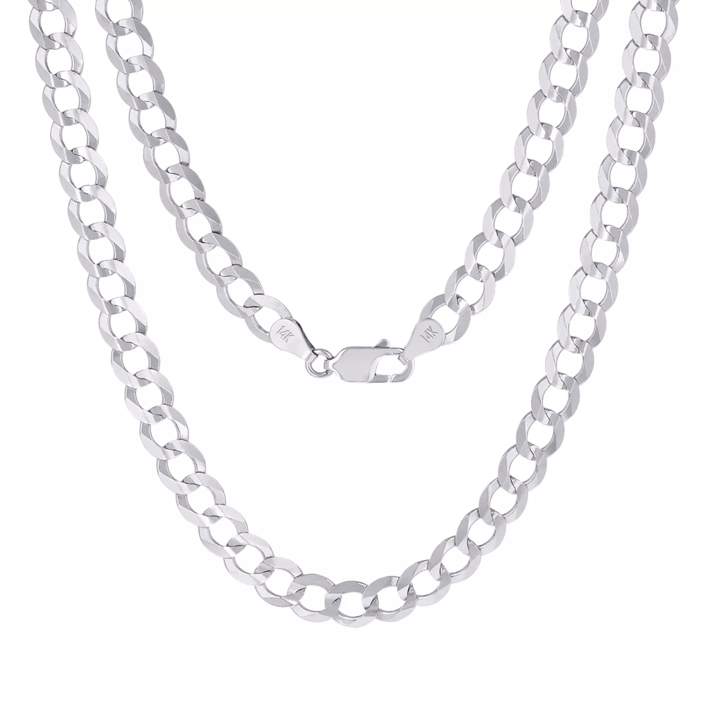 14K White Gold Cuban Necklace Chains Men Women Kids Real Genuine Gold - Jewelry Store by Erik Rayo