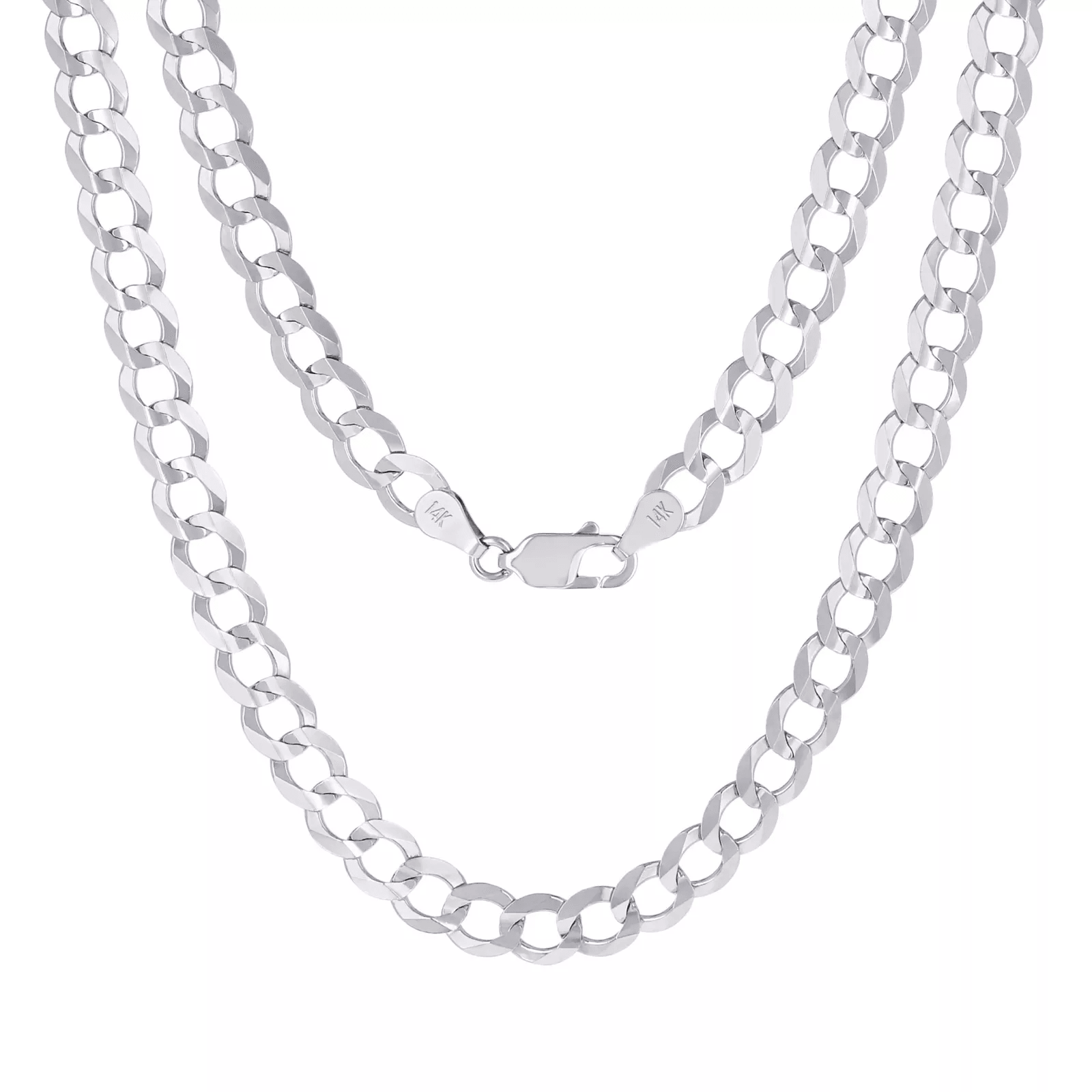 14K White Gold Cuban Necklace Chains Men Women Kids Real Genuine Gold - Jewelry Store by Erik Rayo