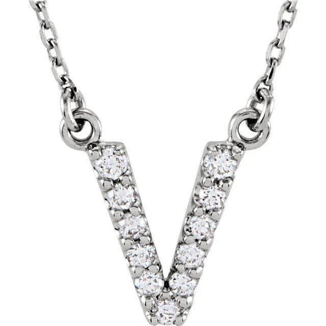 14k Yellow White or Rose Gold Diamond Initial Letter V Pendant Necklace 18" - Jewelry Store by Erik Rayo