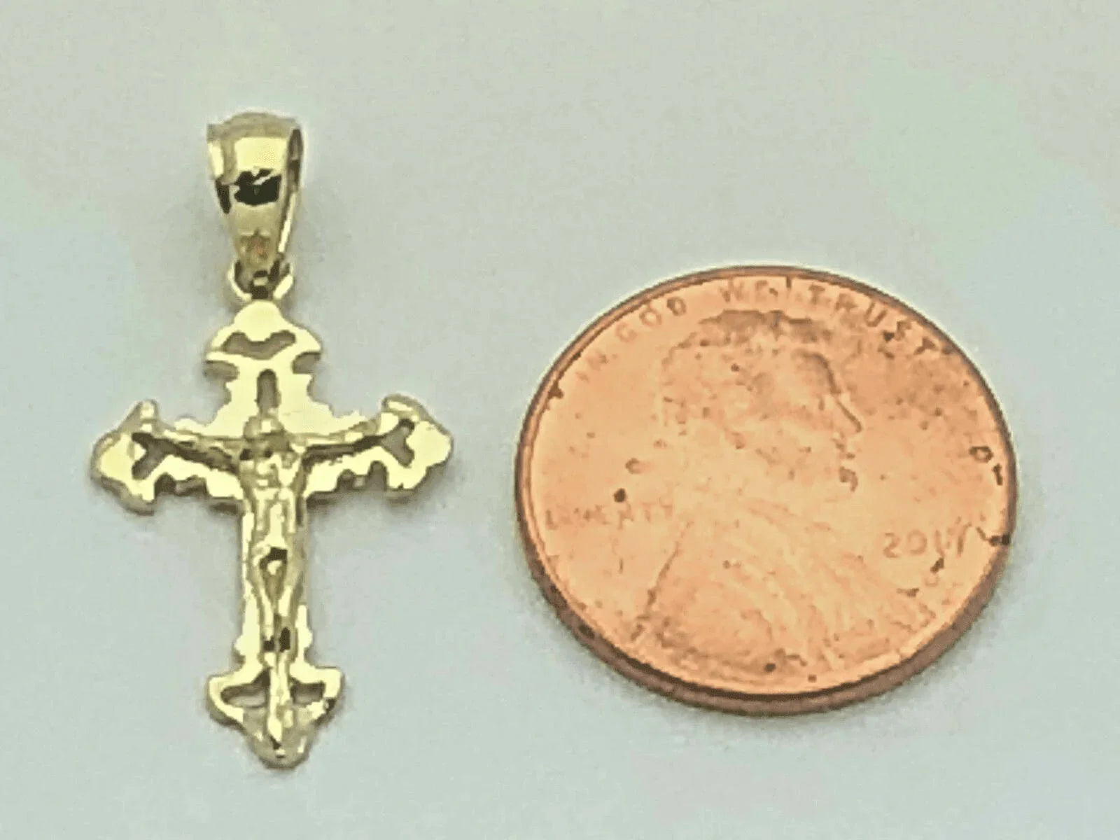 14k Yellow Gold Solid Jesus Crucifix Cross Pendant Religious Charm 1.25" 1.2g - Jewelry Store by Erik Rayo