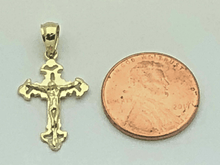 Load image into Gallery viewer, 14k Yellow Gold Solid Jesus Crucifix Cross Pendant Religious Charm 1.25&quot; 1.2g
