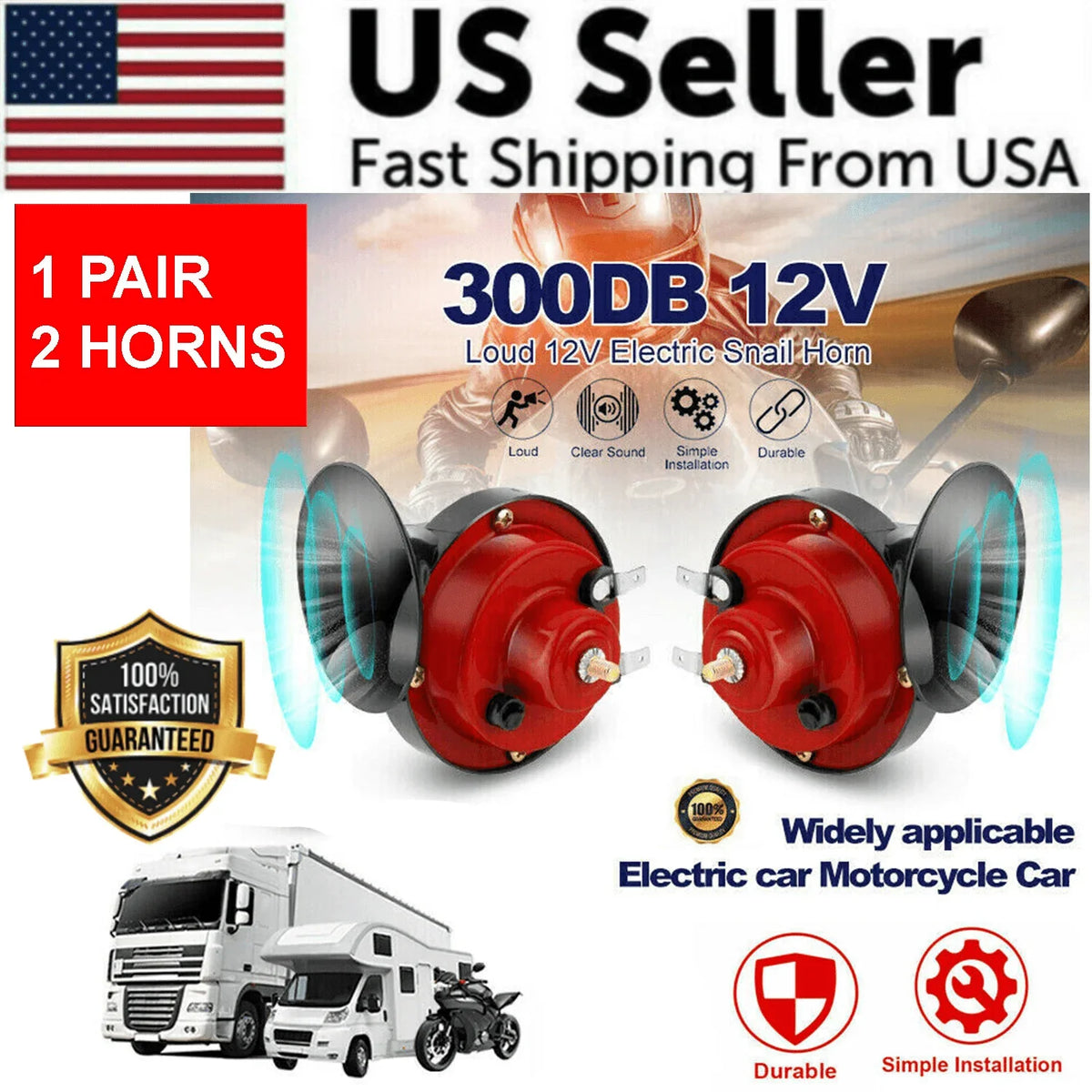 2PC 12V 300DB Super Loud Train Air Horn Waterproof Motorcycle Car Truck SUV Boat - Jewelry Store by Erik Rayo