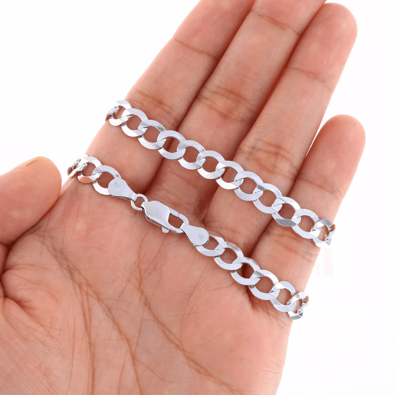 14K White Gold Cuban Necklace Chains Men Women Kids Real Genuine Gold - Jewelry Store by Erik Rayo