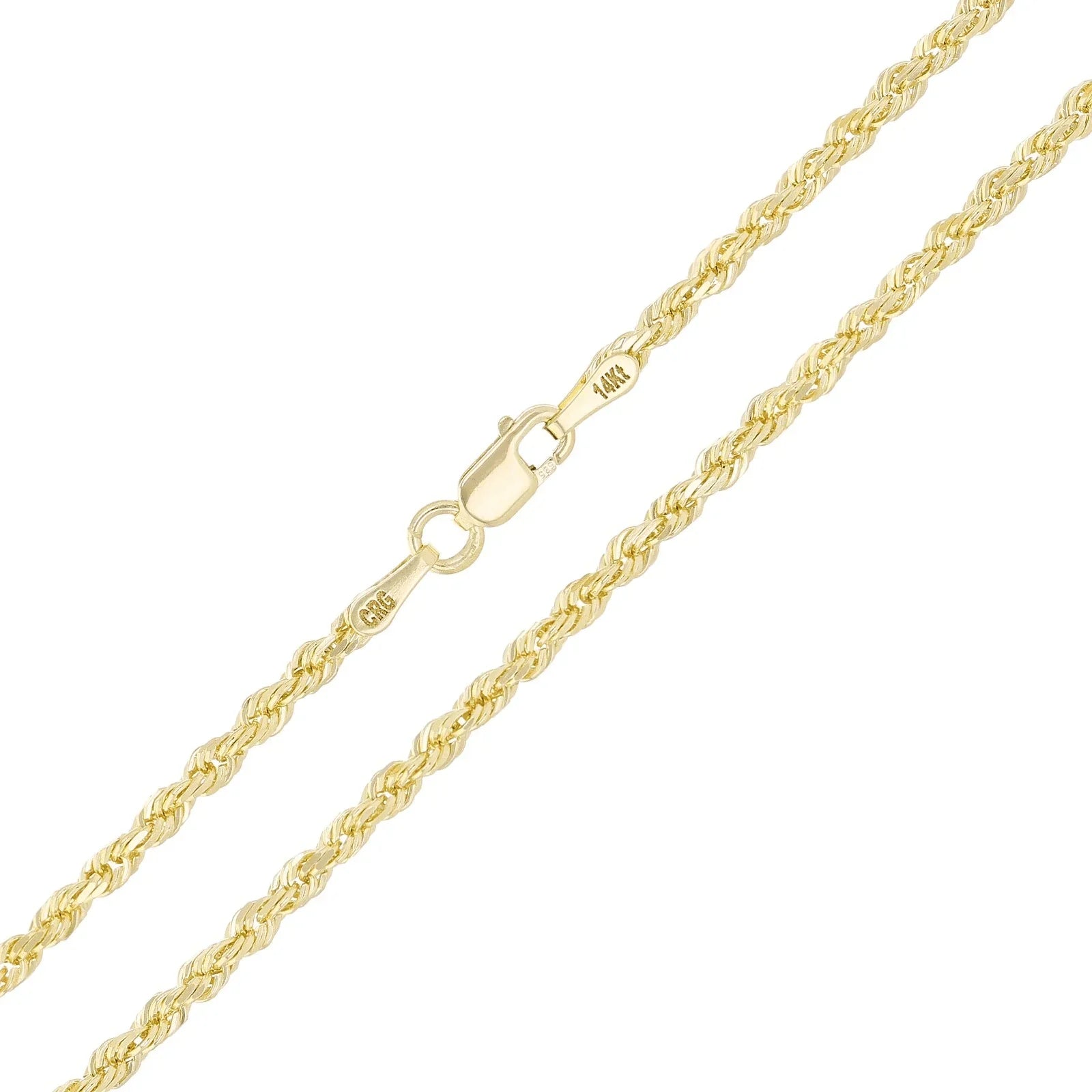 14k Yellow Gold Solid Diamond Cut Rope Chain Necklace 24" 2.5mm 11.4 grams - Jewelry Store by Erik Rayo