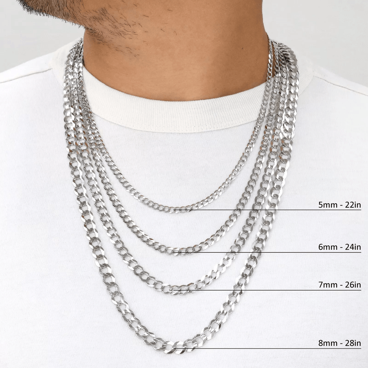 14K White Gold Cuban Necklace Chains Men Women Kids Real Genuine Gold - Jewelry Store by Erik Rayo