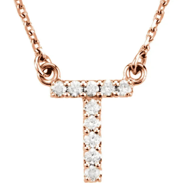 14k Yellow White or Rose Gold Diamond Initial Letter T Pendant Necklace 18" - Jewelry Store by Erik Rayo