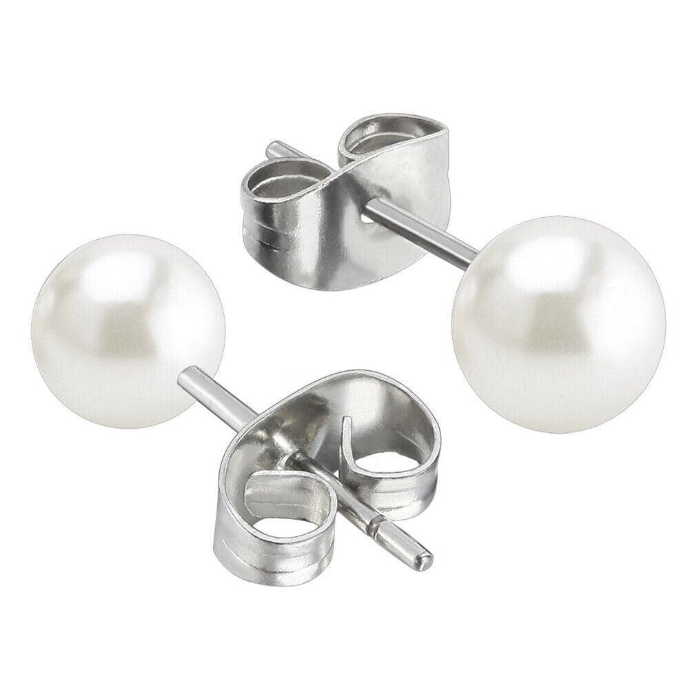 Pearl Earrings 6 Pair Stainless Steel Round for Men Women and Children - Jewelry Store by Erik Rayo