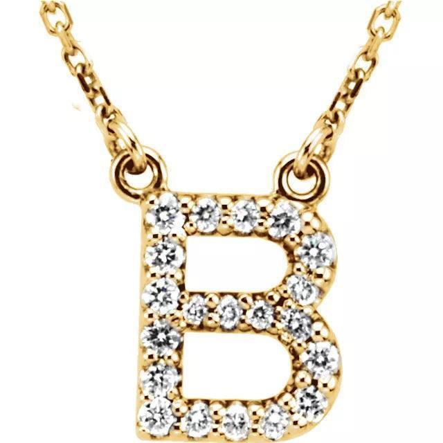 14k Yellow White or Rose Gold Diamond Initial Letter B Pendant Necklace 18" - Jewelry Store by Erik Rayo