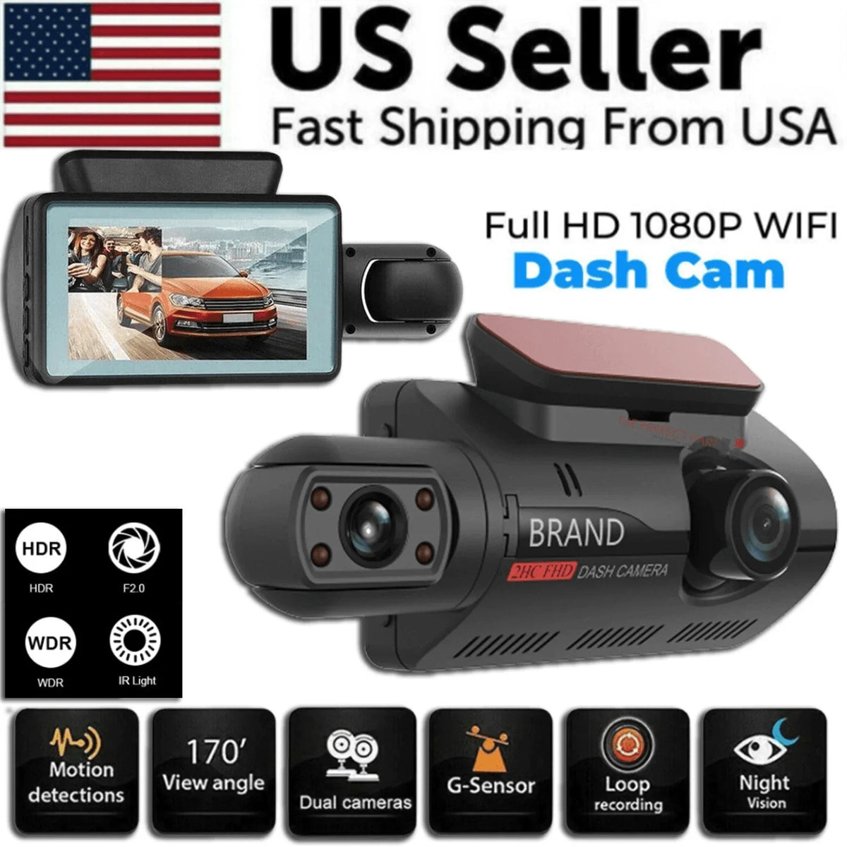1080P Dual Lens Car DVR Dash Cam Video Recorder G-Sensor Front And Inside Camera - Jewelry Store by Erik Rayo