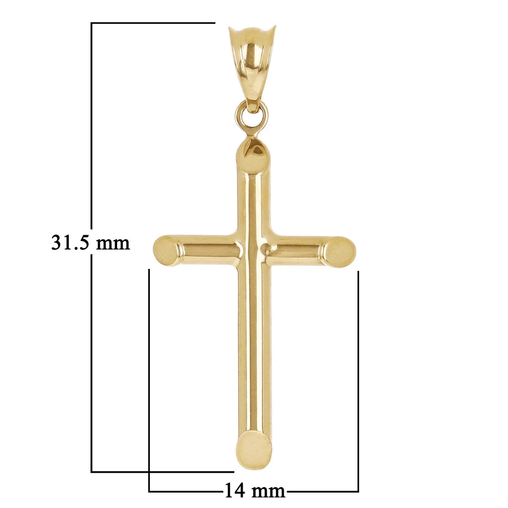 Italian 14k Yellow Gold Hollow High Polish Plain Cross Charm Pendant 1.2" 0.7g - Jewelry Store by Erik Rayo