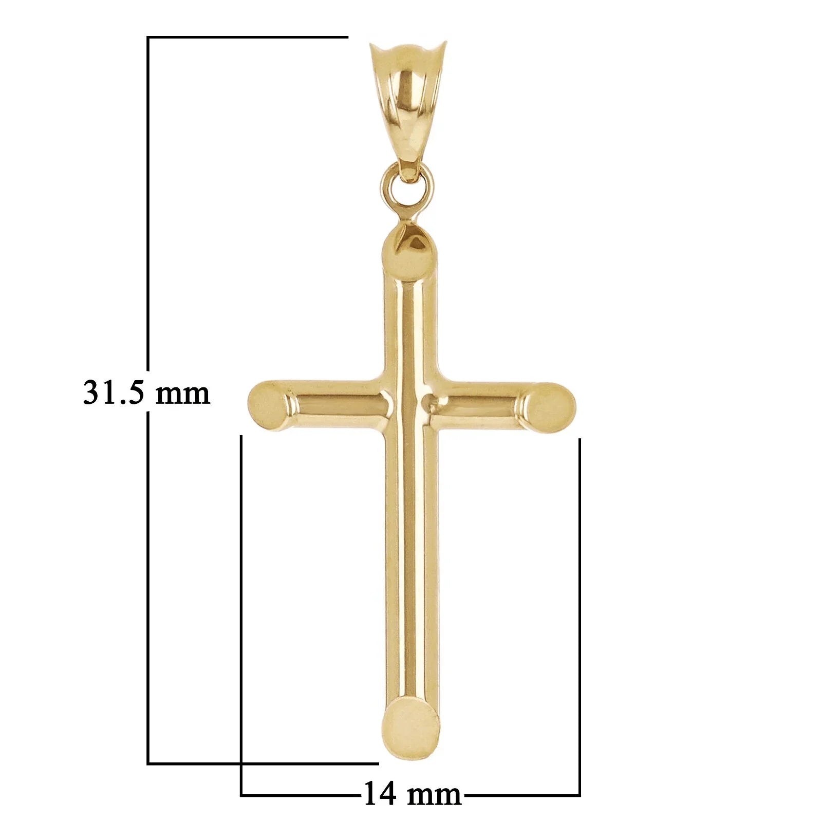 Italian 14k Yellow Gold Hollow High Polish Plain Cross Charm Pendant 1.2" 0.7g - Jewelry Store by Erik Rayo