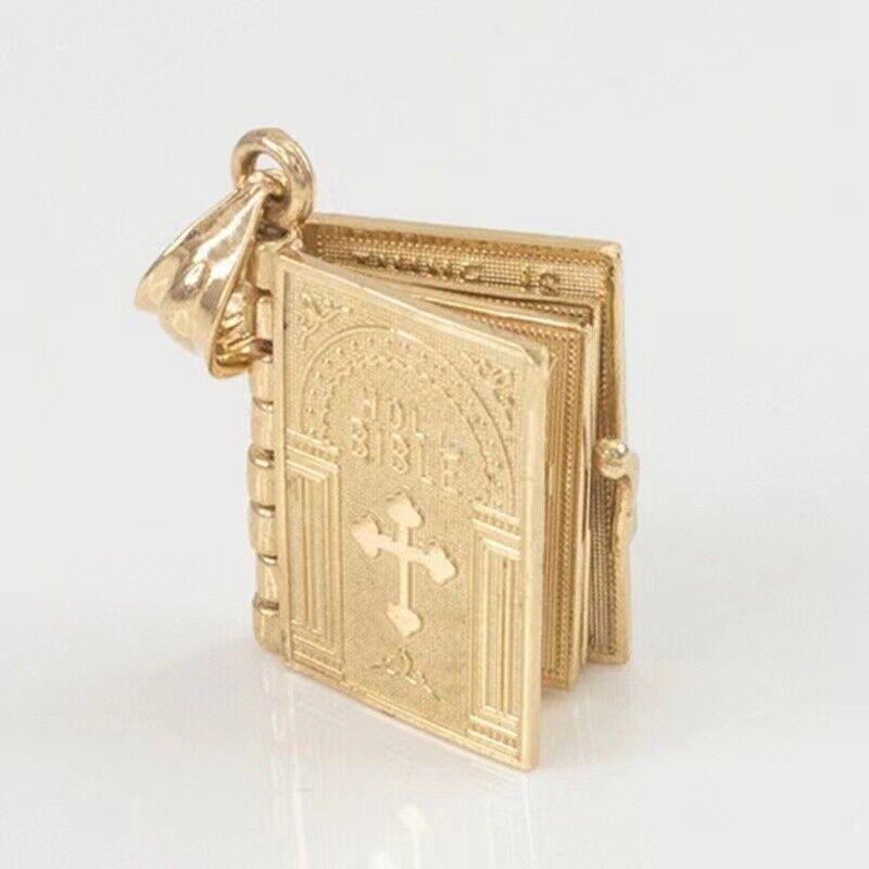 Gold Holy Bible Necklace Lords Prayer Four Openable Pages - Jewelry Store by Erik Rayo