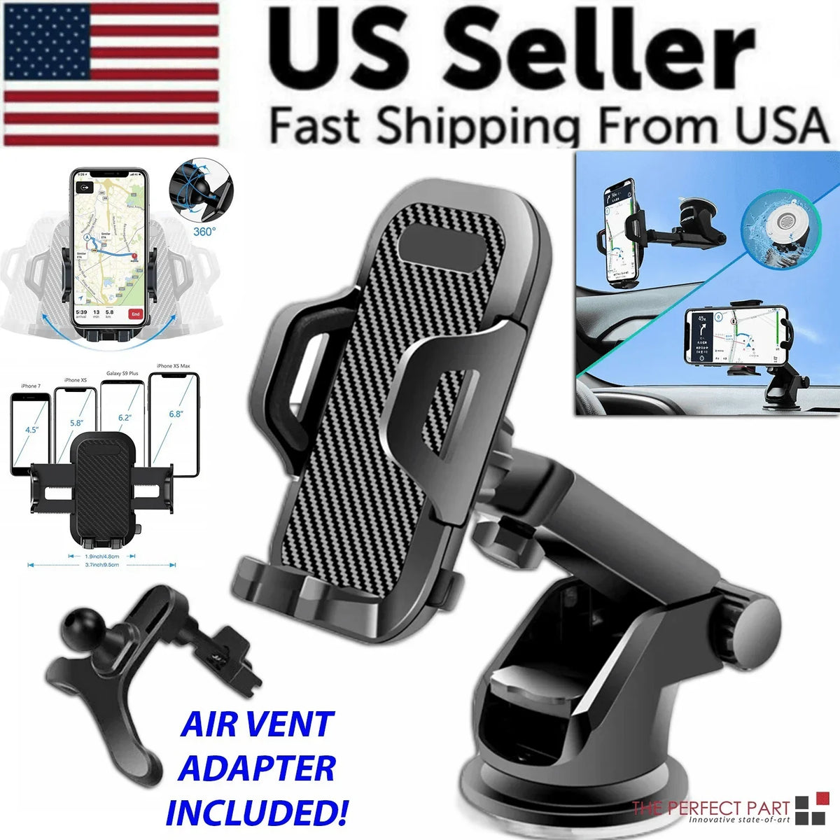 360° Universal Mount Holder Car Stand Windshield For Mobile Cell Phone GPS - Jewelry Store by Erik Rayo