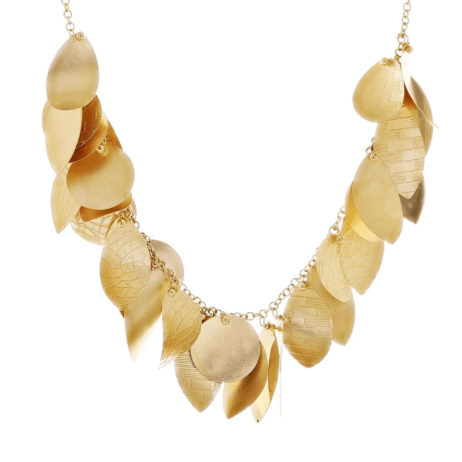 Italian 14k Yellow Gold Round & Leaves Charm Necklace 17" 12 grams - Jewelry Store by Erik Rayo