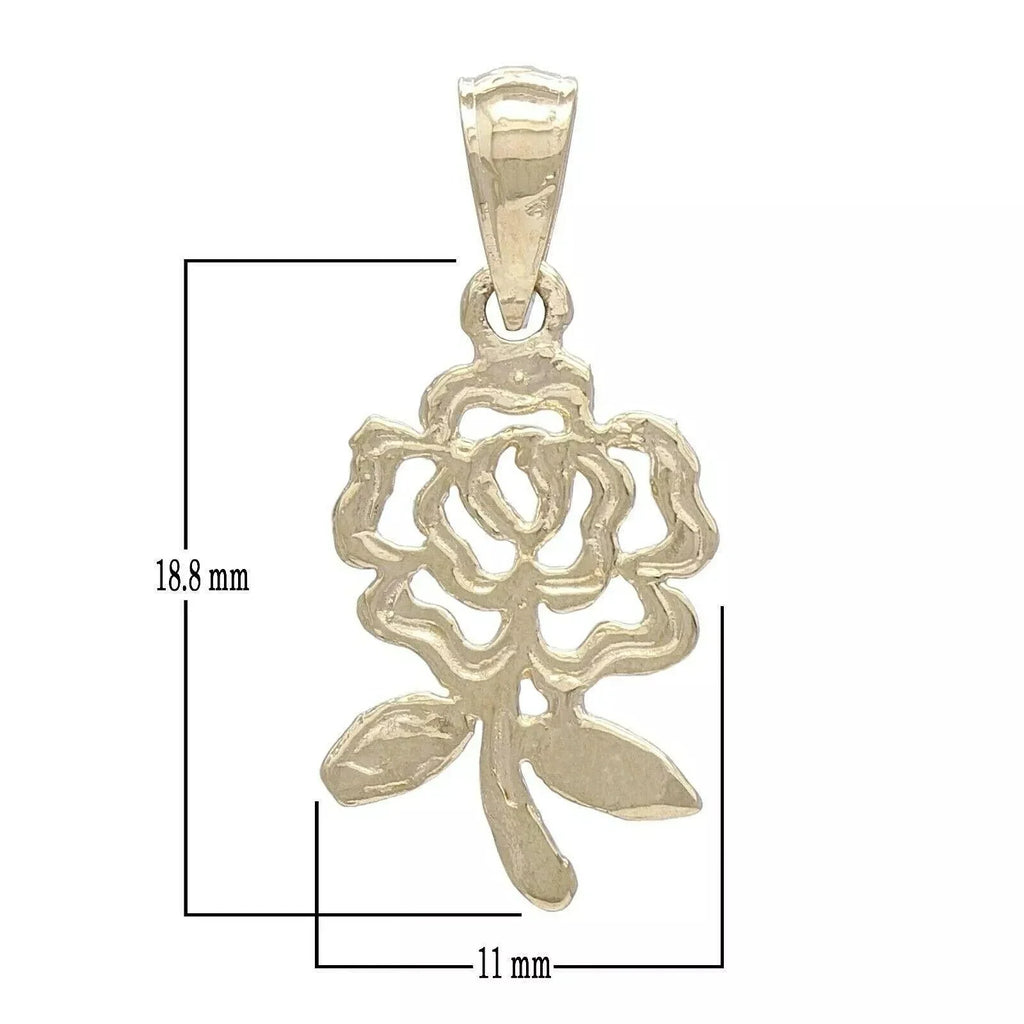 14k Yellow Gold Solid Diamond Cut Rose Flower Charm Pendant 1.1 grams - Jewelry Store by Erik Rayo