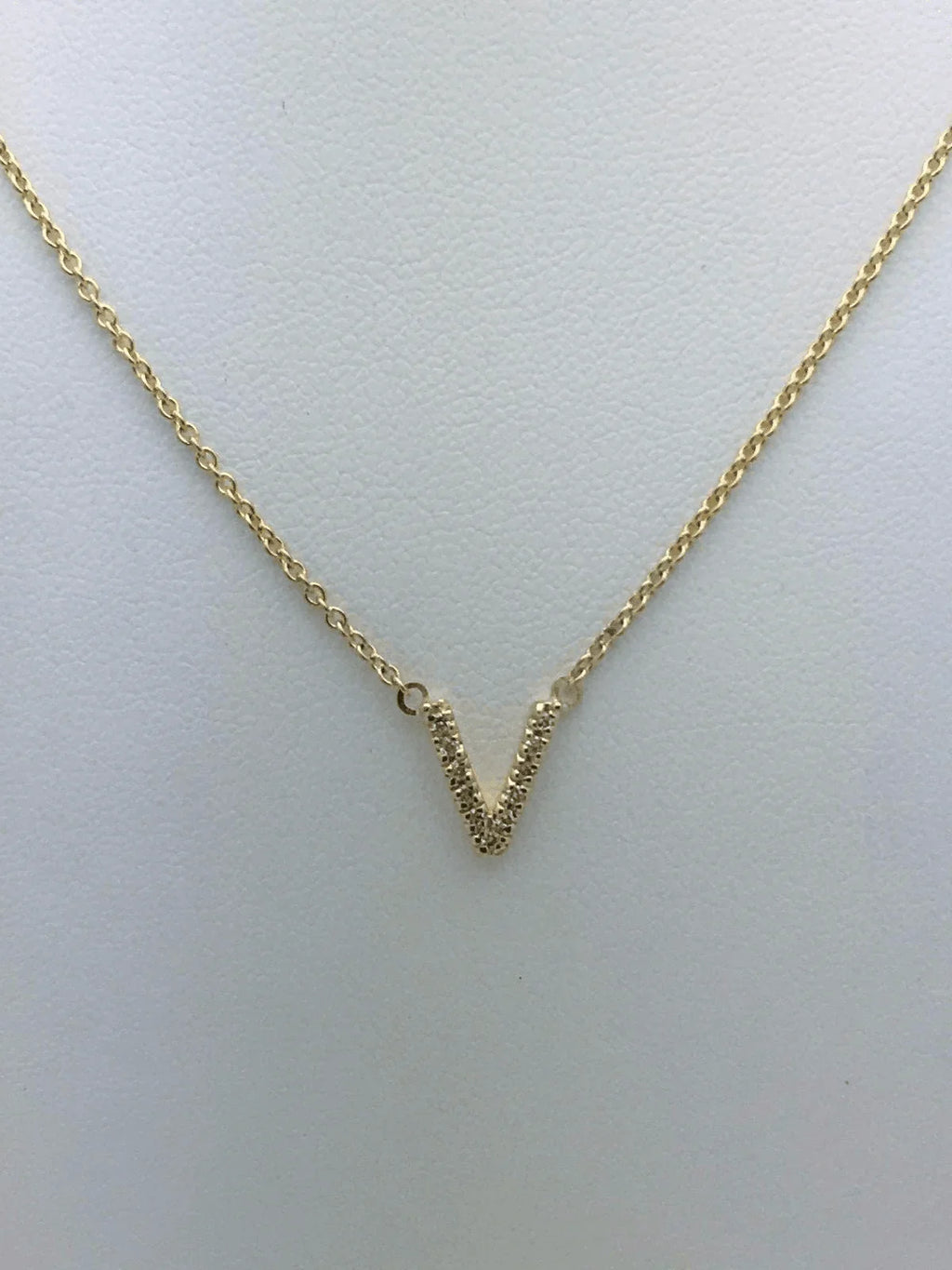 14k Yellow White or Rose Gold Diamond Initial Letter V Pendant Necklace 18" - Jewelry Store by Erik Rayo