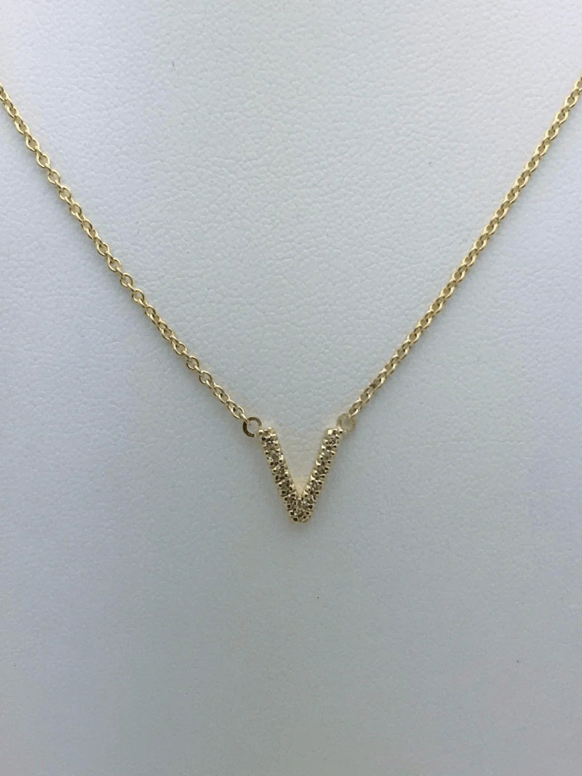 14k Yellow White or Rose Gold Diamond Initial Letter V Pendant Necklace 18" - Jewelry Store by Erik Rayo