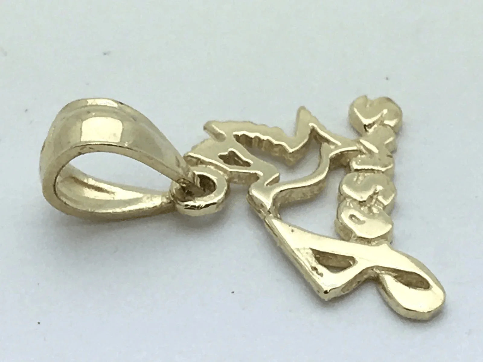 14k Yellow Gold Solid Dove Jesus Religious Charm Pendant 0.9 gram - Jewelry Store by Erik Rayo