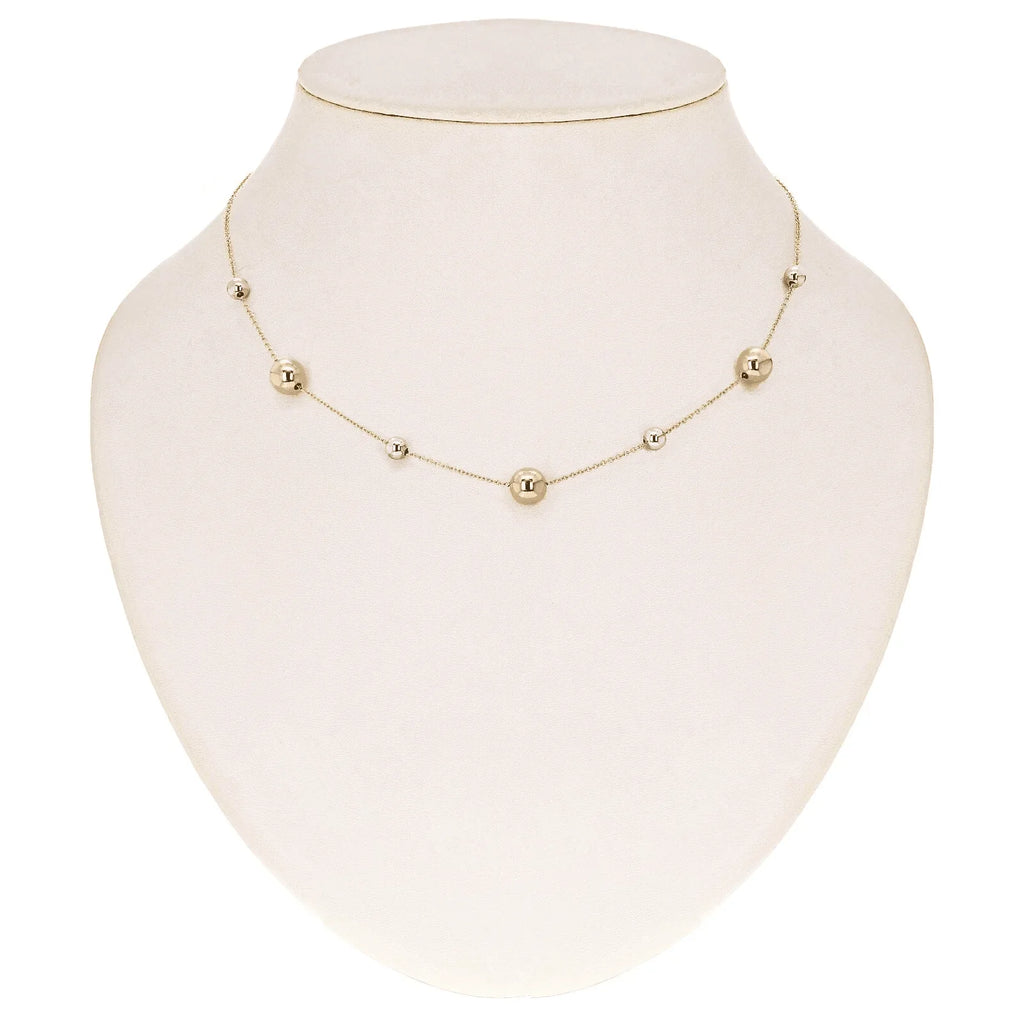 Italian 14k Yellow & White Gold Bead Station Chain Necklace 16" 8mm 3.2 grams - Jewelry Store by Erik Rayo