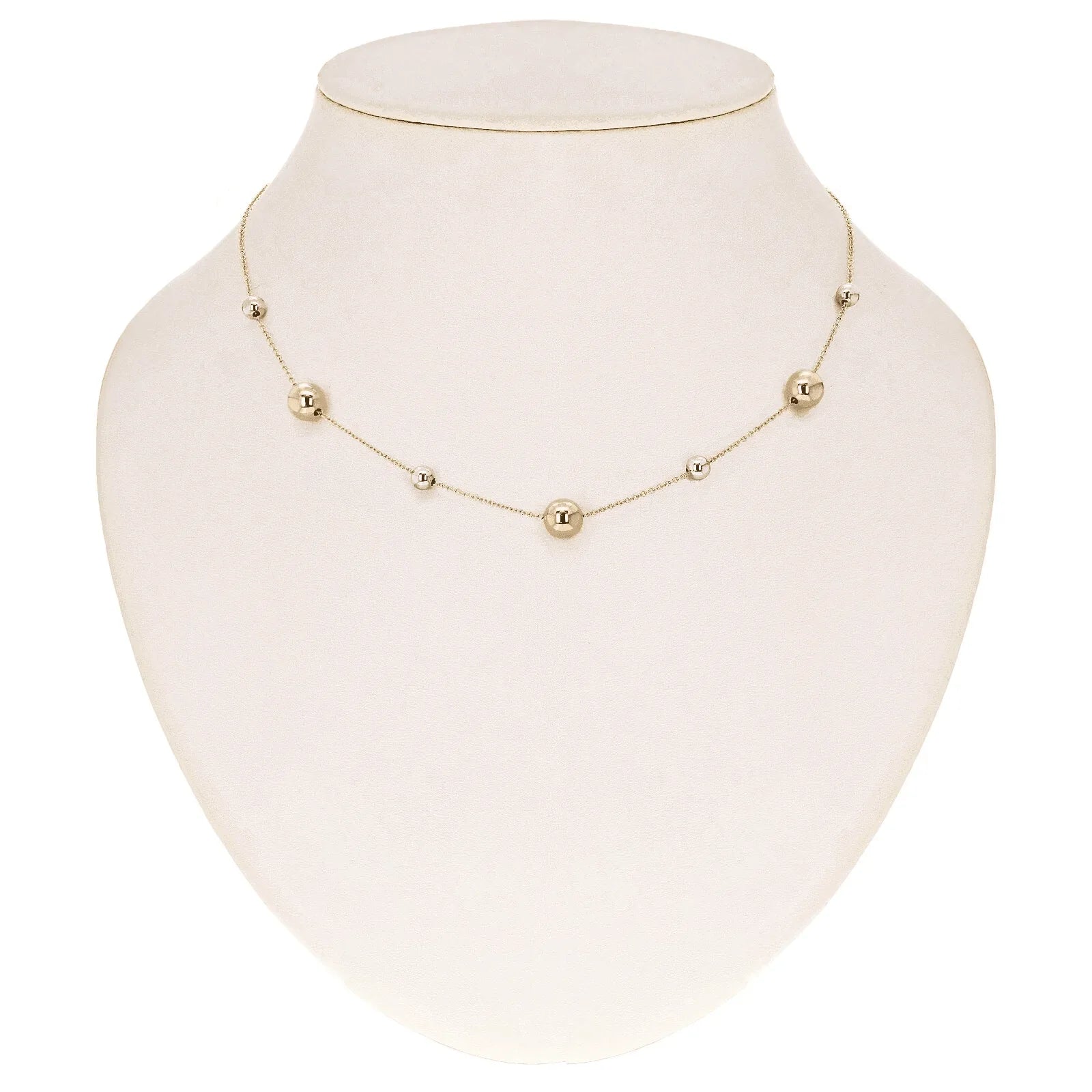 Italian 14k Yellow & White Gold Bead Station Chain Necklace 16" 8mm 3.2 grams - Jewelry Store by Erik Rayo