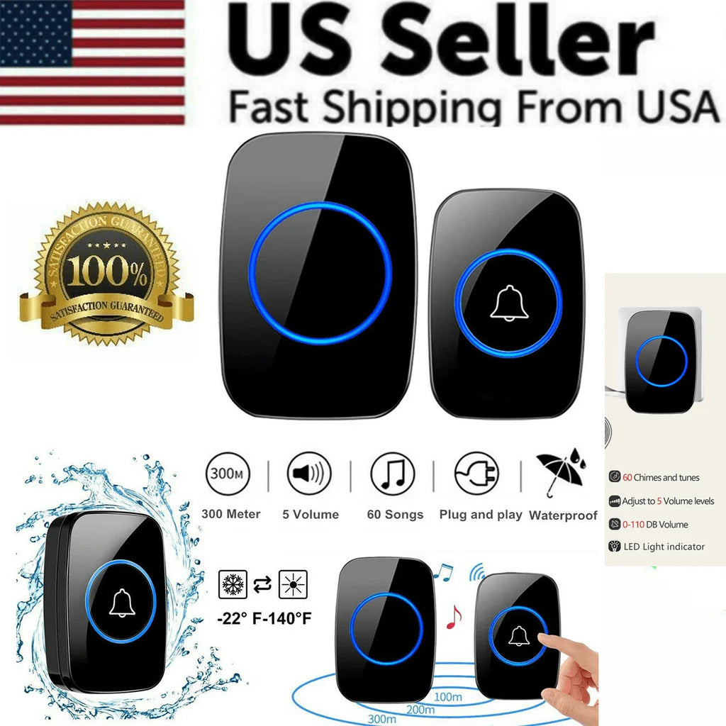 Wireless Doorbell Chime Waterproof Plugin Receiver Adjustable Volume 1000FT Kit - Jewelry Store by Erik Rayo