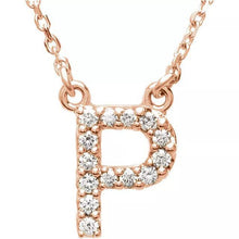 Load image into Gallery viewer, 14k Yellow White or Rose Gold Diamond Initial Letter P Pendant Necklace 18&quot;
