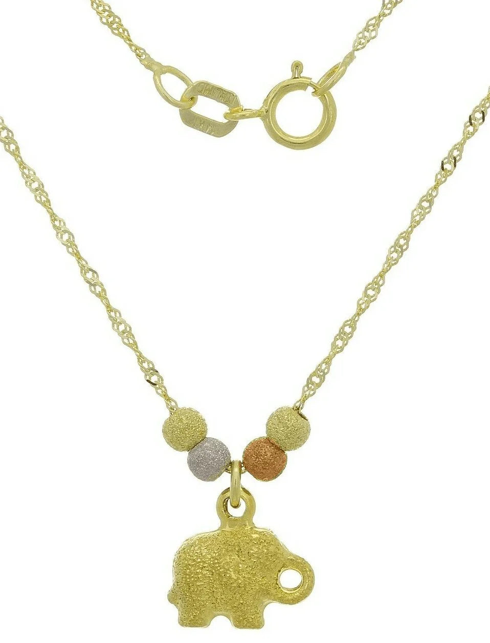 14k Tri Color Gold Ball Bead Elephant Charm Bracelet Anklet 9.5" Singapore Chain - Jewelry Store by Erik Rayo