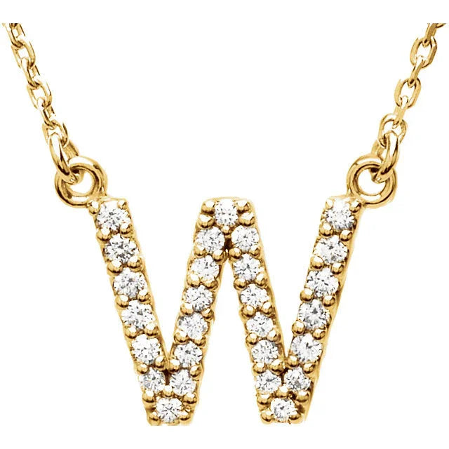 14k Yellow White or Rose Gold Diamond Initial Letter "W" Pendant Necklace 18" - Jewelry Store by Erik Rayo