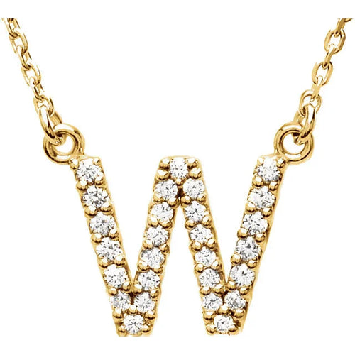 14k Yellow White or Rose Gold Diamond Initial Letter "W" Pendant Necklace 18" - Jewelry Store by Erik Rayo