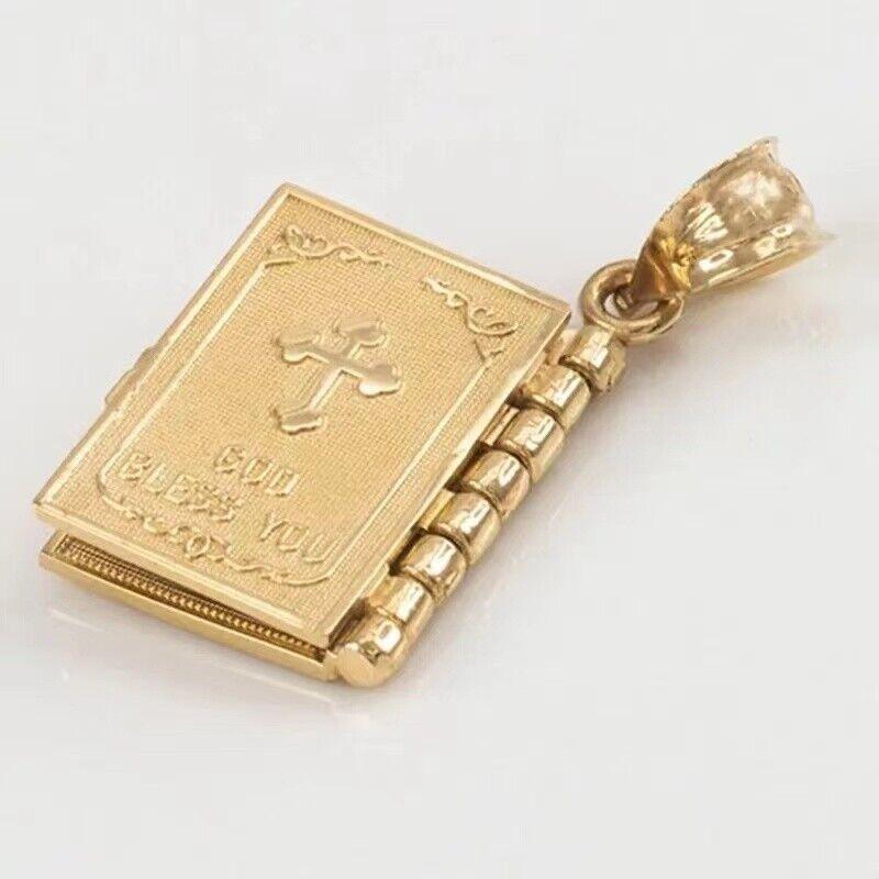 Gold Holy Bible Necklace Lords Prayer Four Openable Pages - Jewelry Store by Erik Rayo