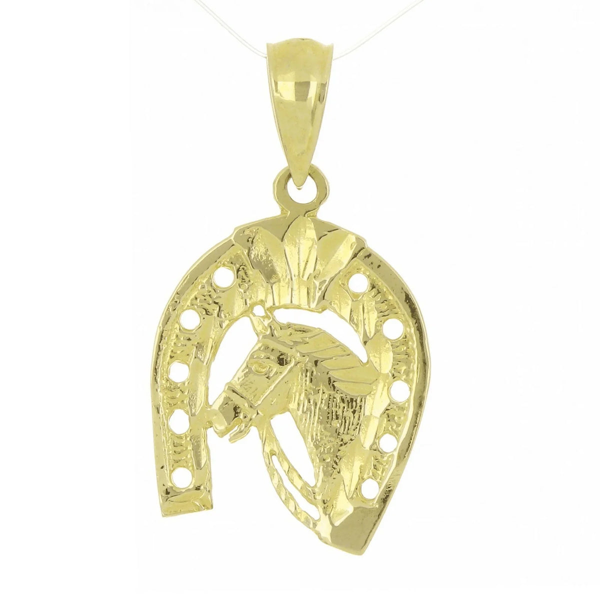14k Yellow Gold Solid Horse Head Horse Shoe Charm Pendant 1.3 grams - Jewelry Store by Erik Rayo