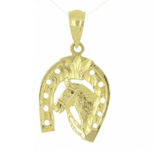 14k Yellow Gold Solid Horse Head Horse Shoe Charm Pendant 1.3 grams - Jewelry Store by Erik Rayo