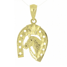 Load image into Gallery viewer, 14k Yellow Gold Solid Horse Head Horse Shoe Charm Pendant 1.3 grams
