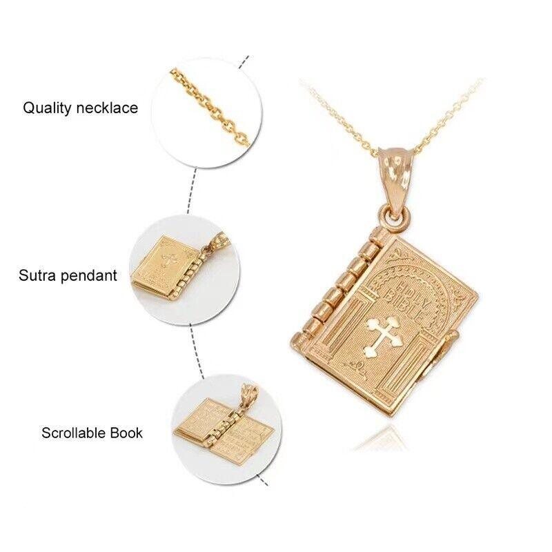 Gold Holy Bible Necklace Lords Prayer Four Openable Pages - Jewelry Store by Erik Rayo
