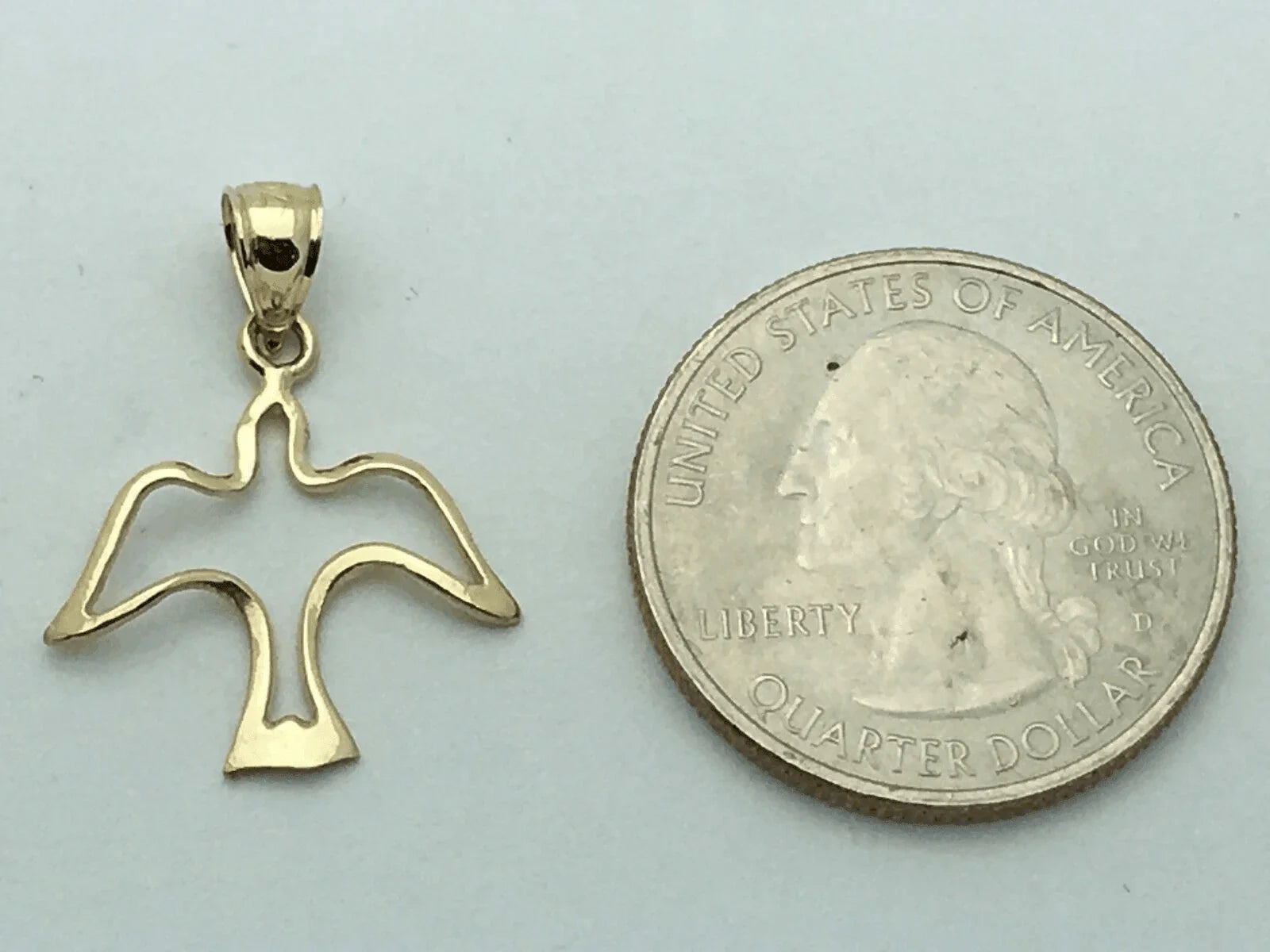 14k Yellow Gold Solid Outline Bird Peace Dove Charm Pendant 0.7 gram - Jewelry Store by Erik Rayo