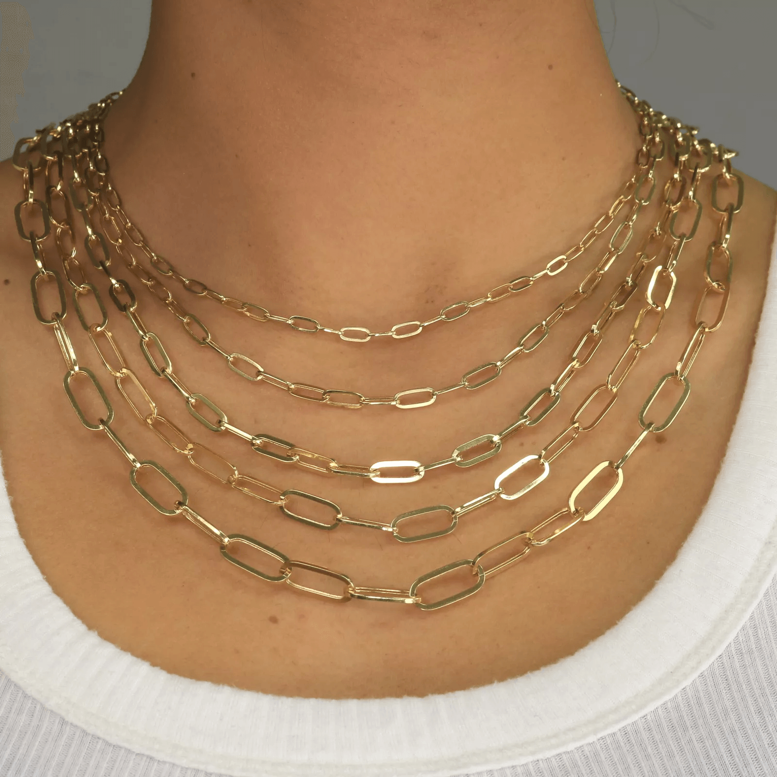 14K Gold Paper Clip Necklace Chains Men Women Kids Real Genuine Gold - Jewelry Store by Erik Rayo