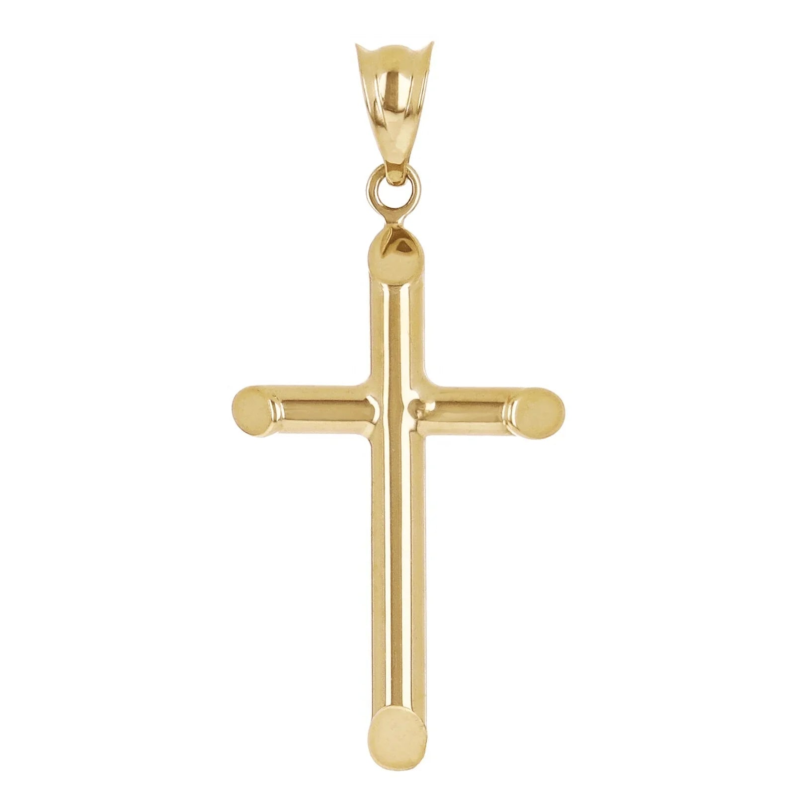 Italian 14k Yellow Gold Hollow High Polish Plain Cross Charm Pendant 1.2" 0.7g - Jewelry Store by Erik Rayo