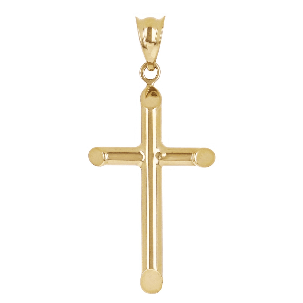 Italian 14k Yellow Gold Hollow High Polish Plain Cross Charm Pendant 1.2