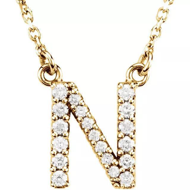 14k Yellow White or Rose Gold Diamond Initial Letter N Pendant Necklace 18" - Jewelry Store by Erik Rayo