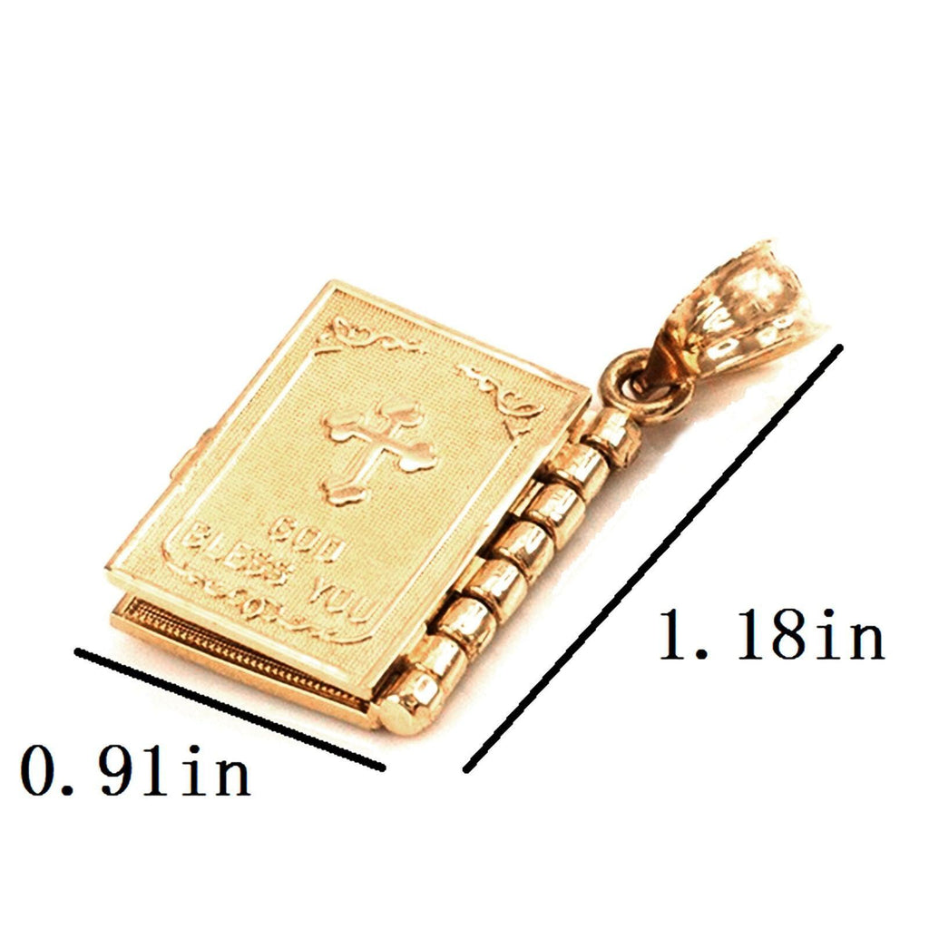 Gold Holy Bible Necklace Lords Prayer Four Openable Pages - Jewelry Store by Erik Rayo