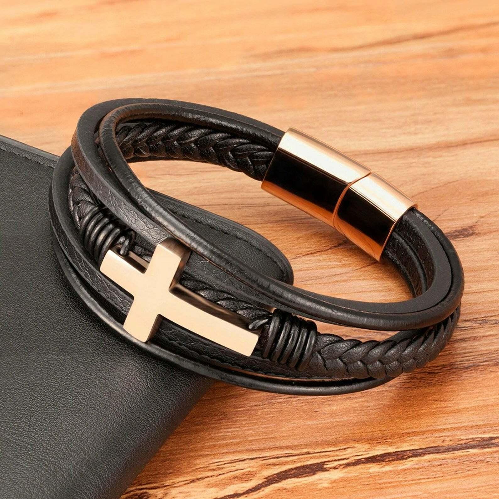 Leather Cross Bracelets Jesus Christian Symbol - Jewelry Store by Erik Rayo