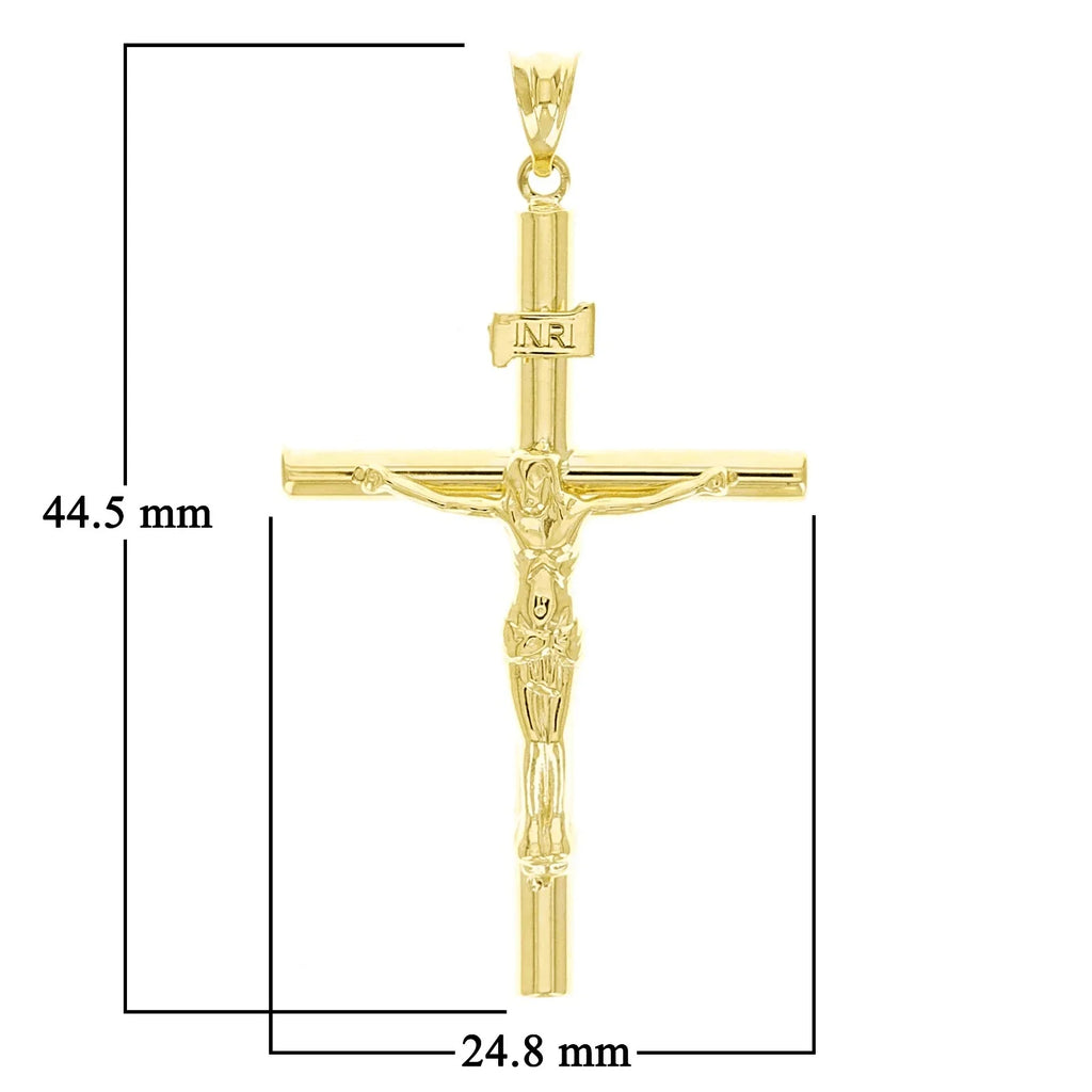 Italian 14k Yellow Gold Hollow INRI Crucifix Cross Charm Pendant 1.7" 1.7 grams - Jewelry Store by Erik Rayo