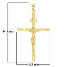 Load image into Gallery viewer, Italian 14k Yellow Gold Hollow INRI Crucifix Cross Charm Pendant 1.7&quot; 1.7 grams
