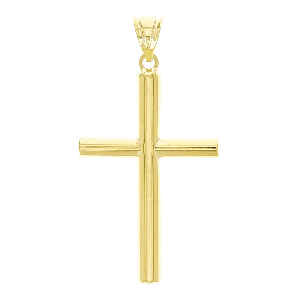 Italian 14k Yellow Gold Hollow High Polish Plain Cross Charm Pendant 1.3" 1 gram - Jewelry Store by Erik Rayo