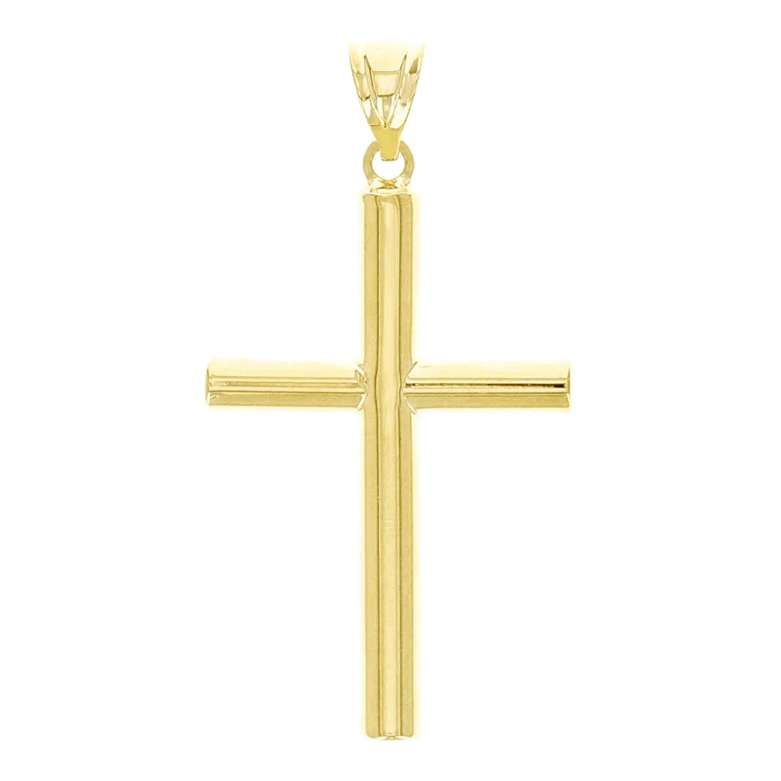 Italian 14k Yellow Gold Hollow High Polish Plain Cross Charm Pendant 1.3" 1 gram - Jewelry Store by Erik Rayo
