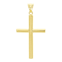 Load image into Gallery viewer, Italian 14k Yellow Gold Hollow High Polish Plain Cross Charm Pendant 1.3&quot; 1 gram
