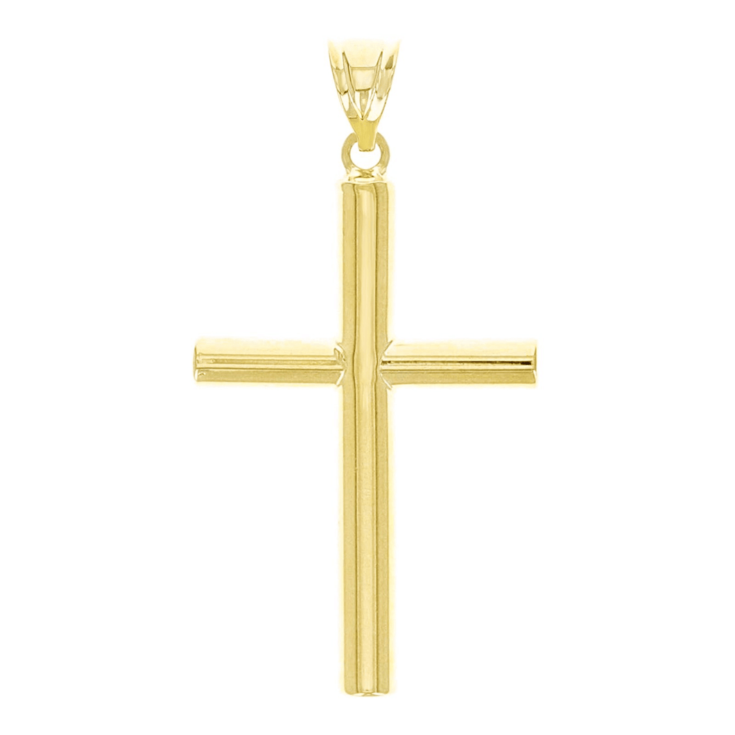 Italian 14k Yellow Gold Hollow High Polish Plain Cross Charm Pendant 1.3